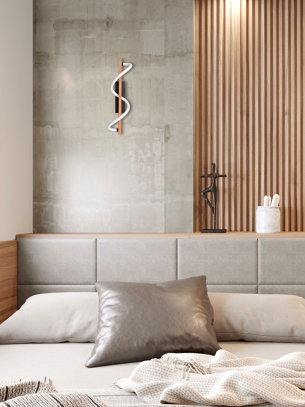 נויה קיר שחור + גוון עץ בהיר LED