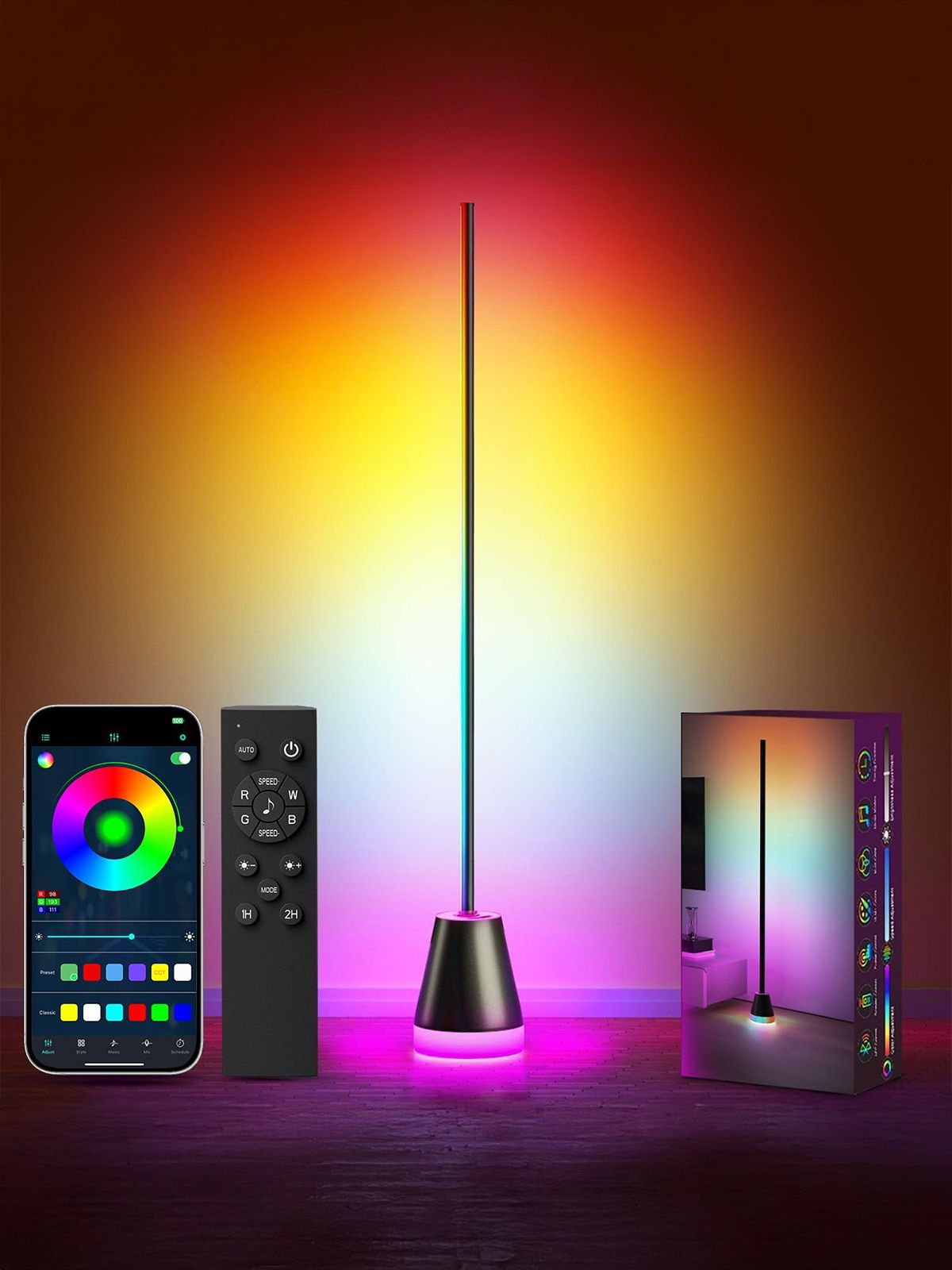 קורנר מנורת עמידה RGB בלוטות’ +שלט
