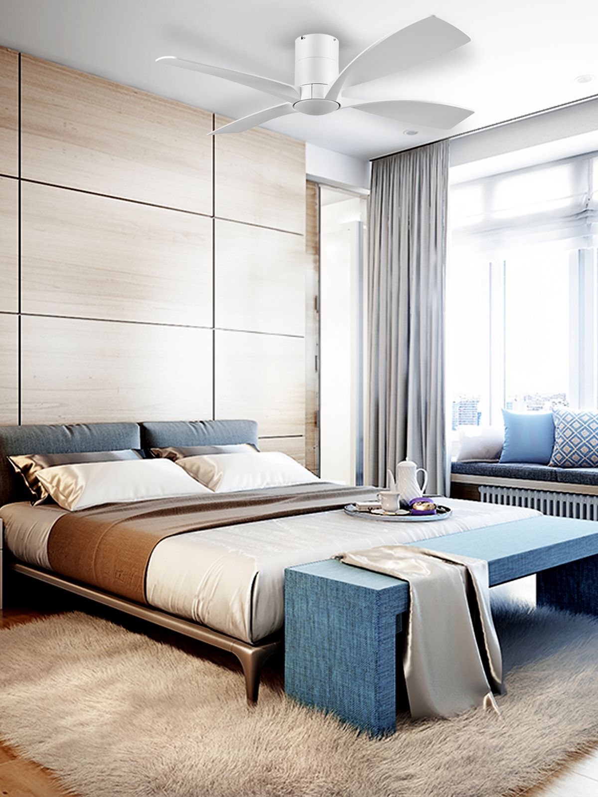 מאוורר תקרה פסיפיק אושן ”CCT 48 לבן עמעום LED