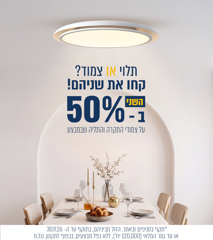 צמודי תקרה ומנורות תליה שבמבצע שני ב- 50% הנחה